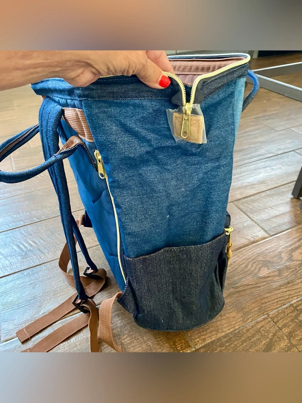 Sea Blue And Denim Anello Japan Unisex Backpack Rucksack Diaper Travel Bag